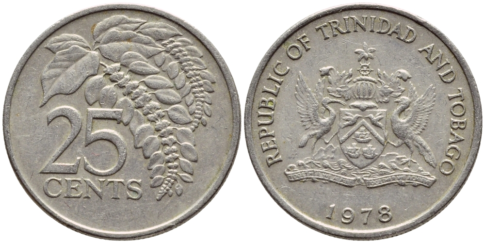 Тринидад и Тобаго 25 центов 1978 цветок дикая пуансеттия KM 32 медно-никель 4396-739