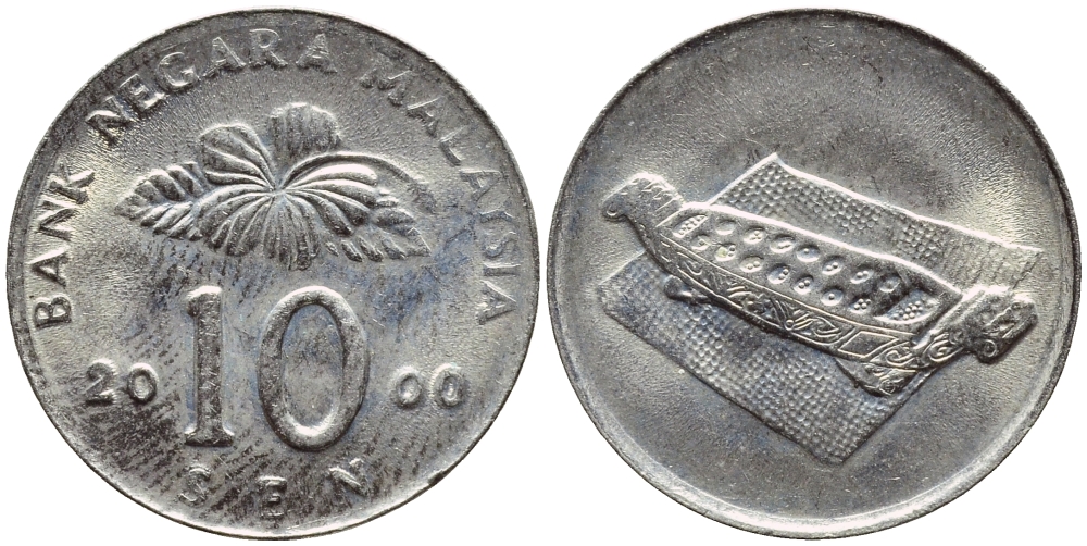 Малайзия 10 сенов 2000 цветок KM 51 медно-никель 4396-118