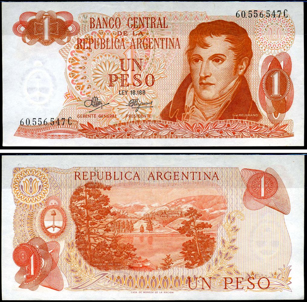 Аргентина 1 песо ND (1970-1973) Мануэль Бельграно Pick 287 (3) бумага UNC (пресс) 7457-29-2-2