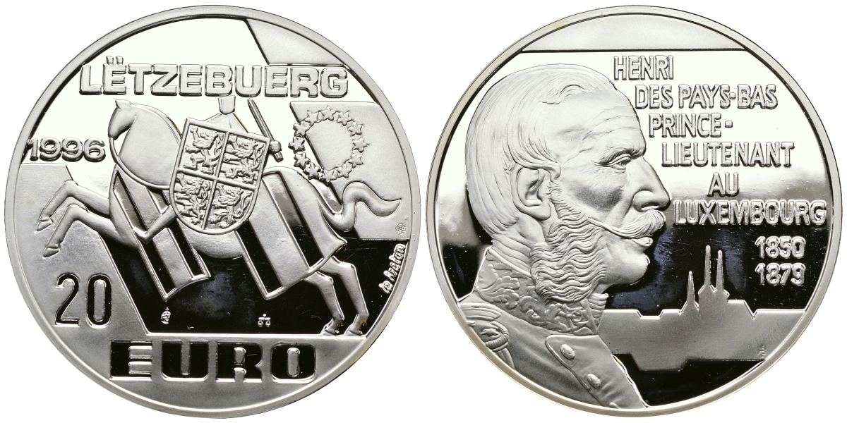 Люксембург 20 евро 1996 Анри Принц-лейтенант серебро PROOF 04-011-31