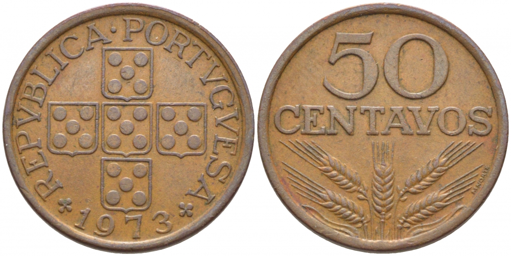 Португалия 50 сентаво 1973 KM 596 бронза 110-1021