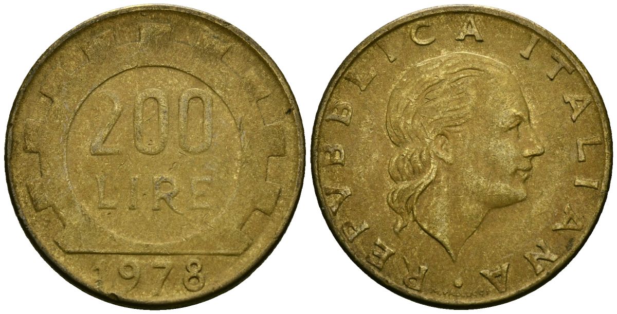 Италия 200 лир 1978 R, шестерня KM 105 алюминиевая бронза 4138-631