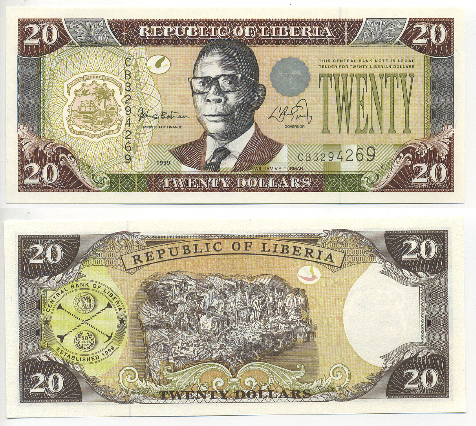 ЛИБЕРИЯ 20 ДОЛЛАРОВ 1999 Pick 23 бумага UNC (ПРЕСС) 6299-18-4