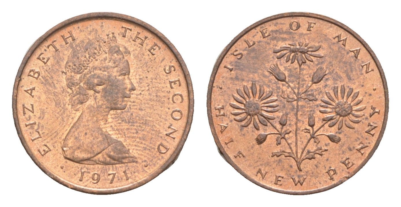 Остров Мэн 1/2 пенни 1971 KM 19 бронза UNC 4651-346