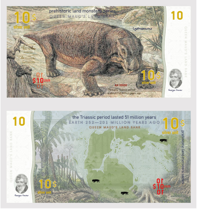 Земля Королевы Мод набор из 6 банкнот ND доисторические травоядные динозавры  полимерная бумага  UNC (пресс) 448-97-1