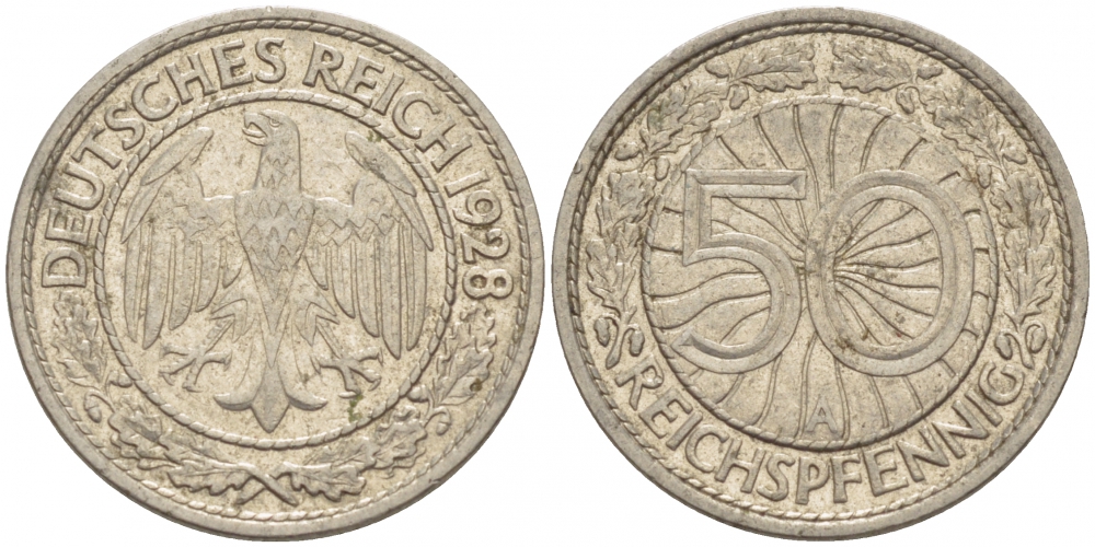 Германия 50 рейхспфеннигов 1928 A KM 49, J.324 никель 110-257