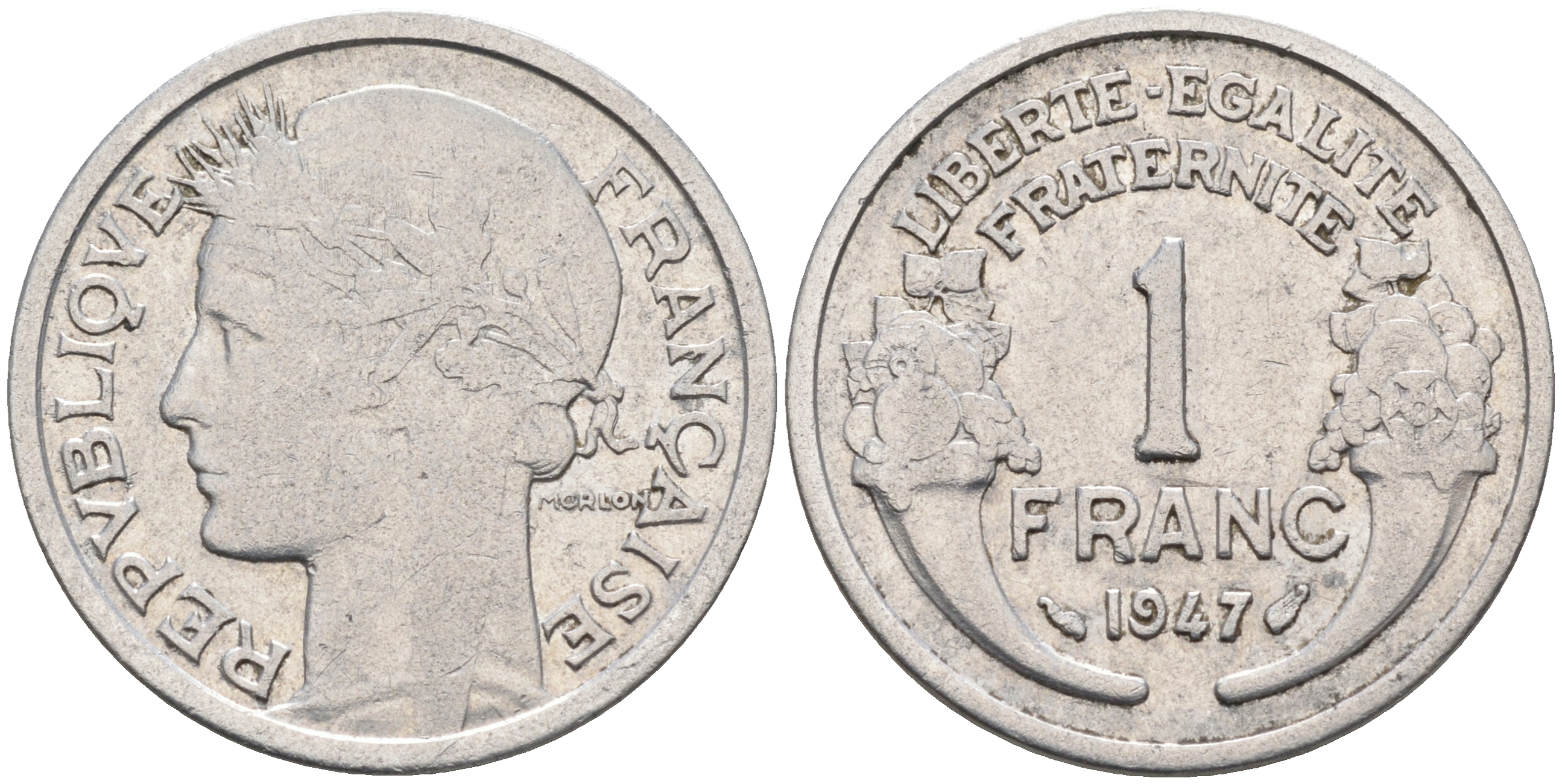 Франция 1 франк 1947  KM 885a.1 алюминий 4595-454
