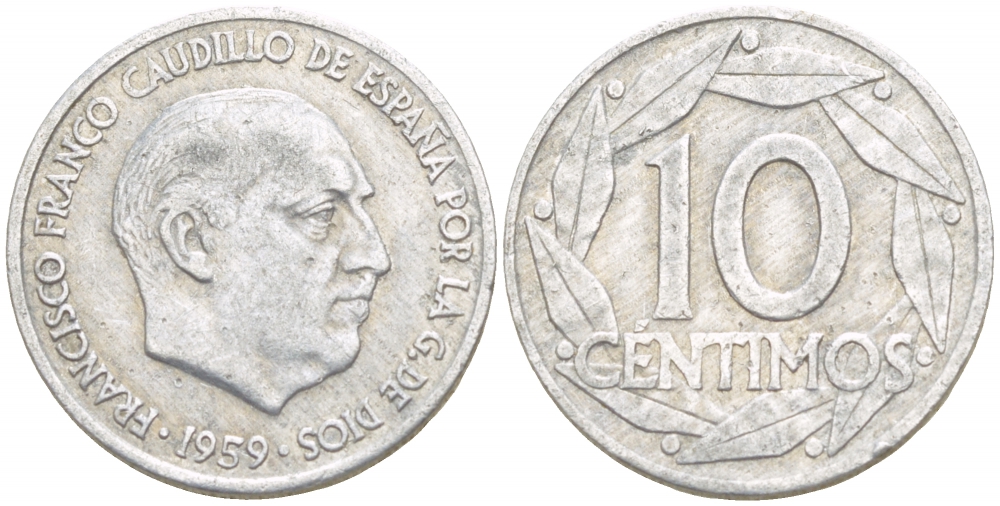 Испания 10 сентимо 1959 Франсиско Франко (1939-1975) KM 790 алюминий 29-1132