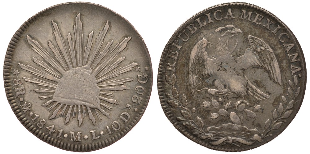 Мексика 8 реалов 1841 ML, монетный двор Mo (Мехико Сити) KM 377.10 серебро    633-1224