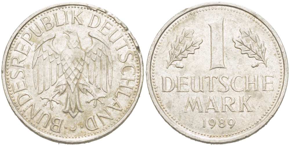 ФРГ 1 МАРКА 1989 J KM 110, J. 385 медно-никель 217-512