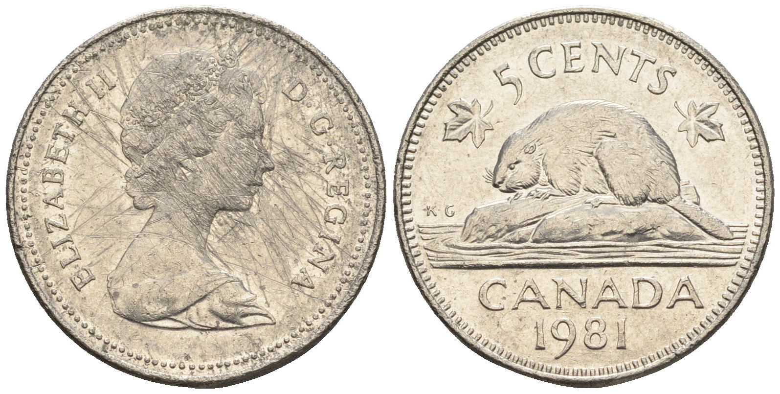 Канада 5 центов 1981 Елизавета II (1952-2022), бобер KM 60.2 никель 4609-429