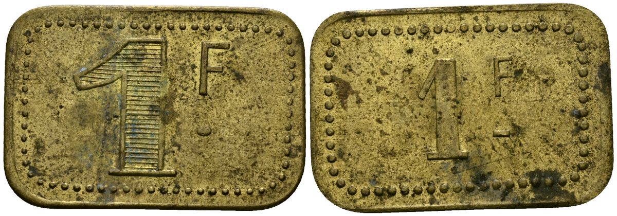 Франция 1 франк ND ресторанный жетон латунь 4166-126