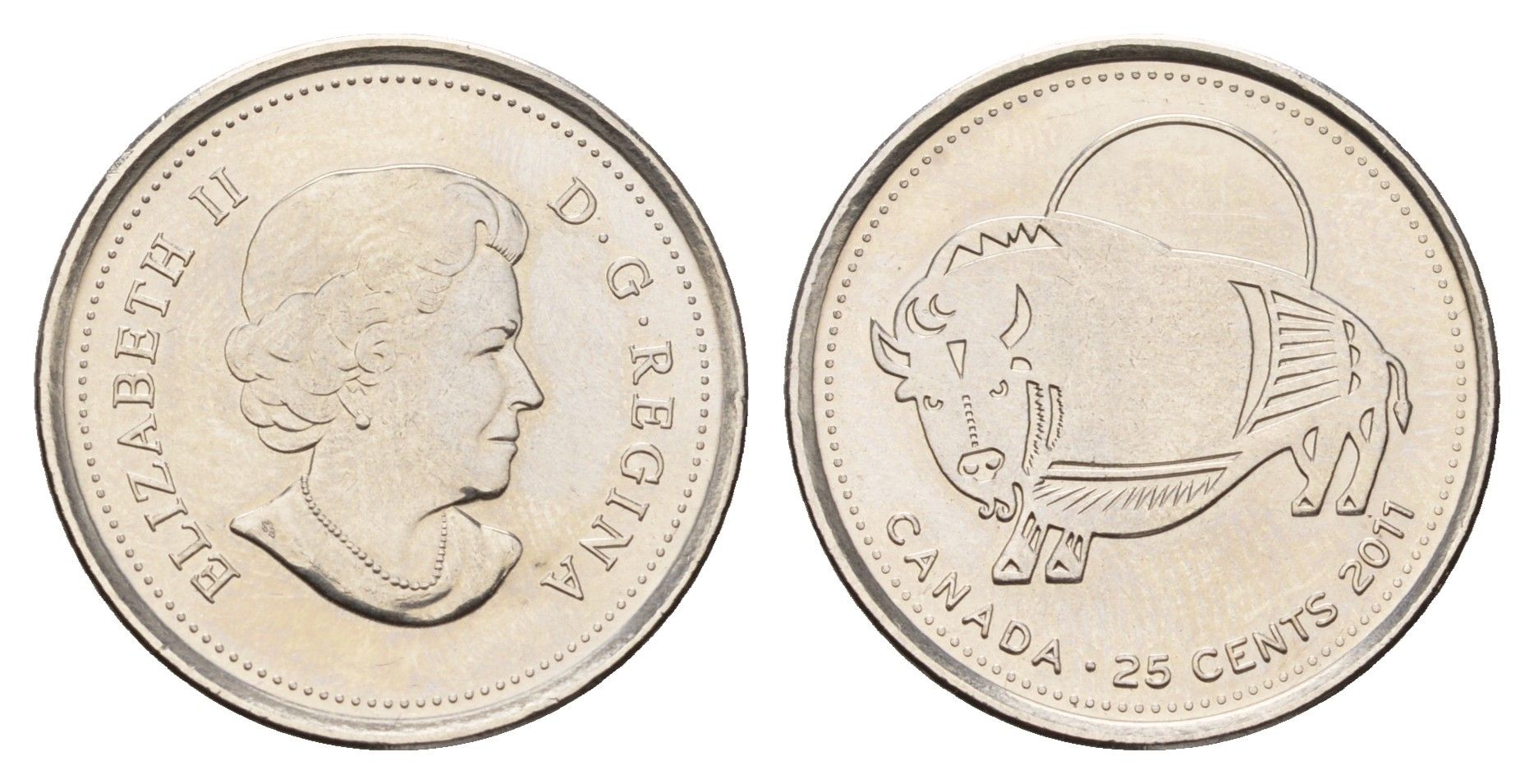 Канада 25 центов 2011 Природа Канады - Бизон KM 1168 сталь плакированная никелем UNC 4678-1214