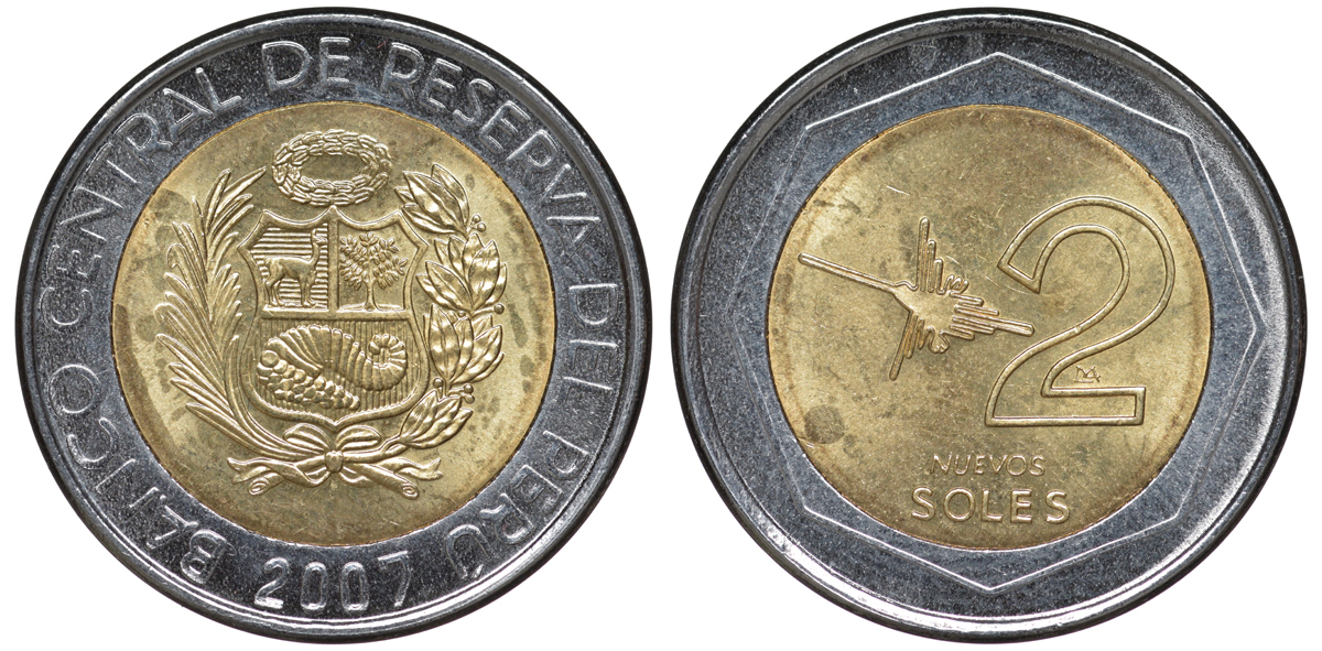Перу 2 новых соля 2007 LIMA KM 313 биметалл UNC 4605-133