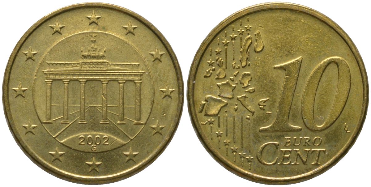 Германия 10 евроцентов 2002 G KM 210 нордик 4567-435