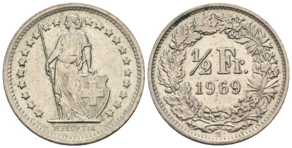 Швейцария 1/2 франка 1969 В KM 23а медно-никель 4576-936