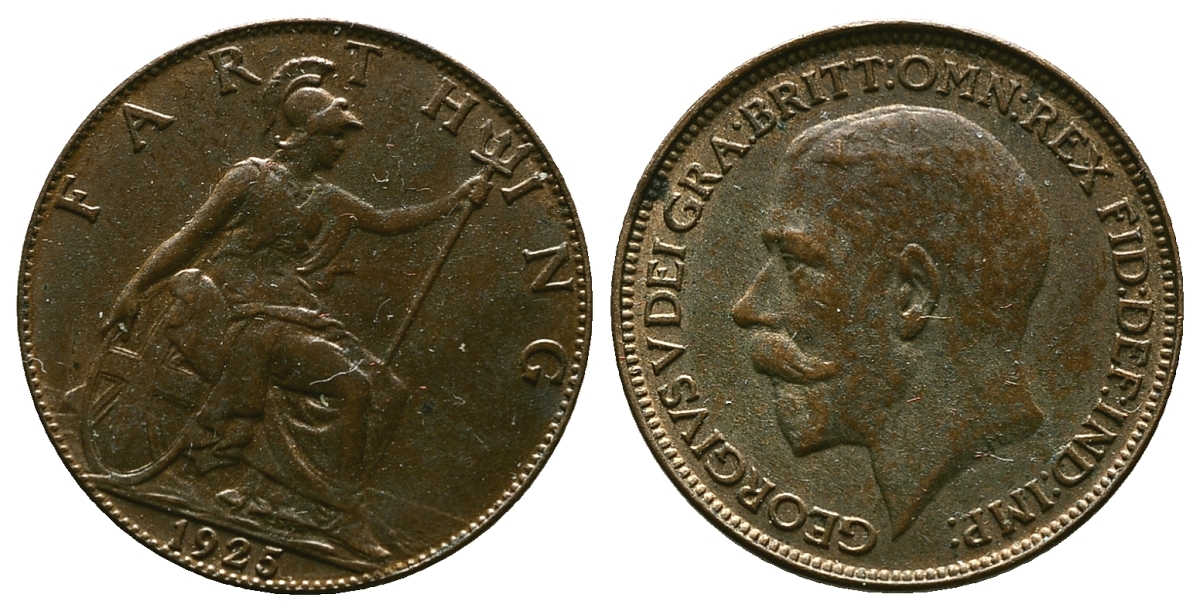 Великобритания 1 фартинг 1925 Георг V (1910-1936) KM 808.2, Spink 4060 бронза 4383-1057