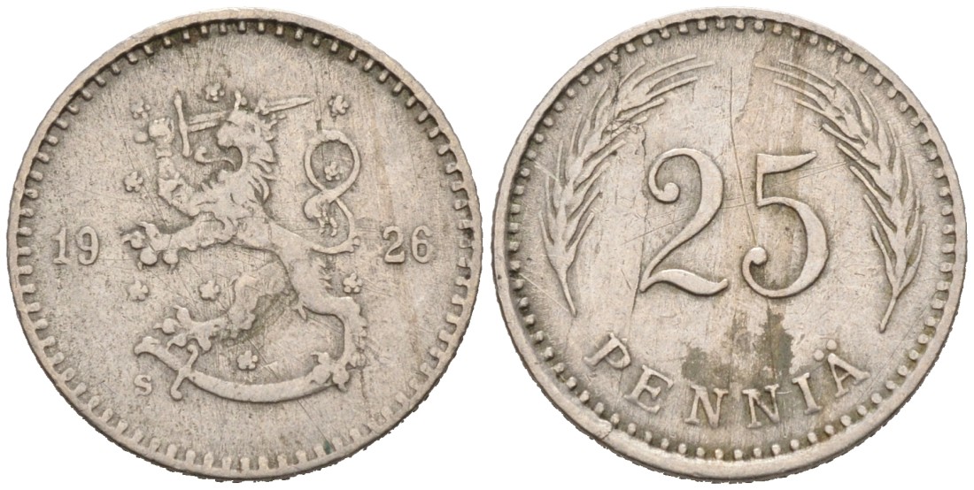 ФИНЛЯНДИЯ 25 ПЕННИ 1926 S KM 25 медно-никель 192-1153