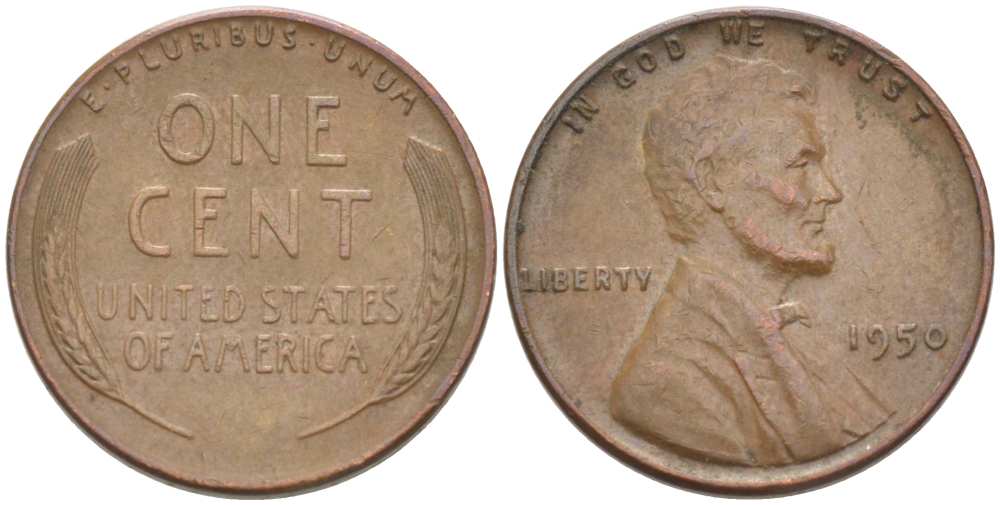 США 1 ЦЕНТ 1950 ЛИНКОЛЬН KM А132 медь цинк 218-532
