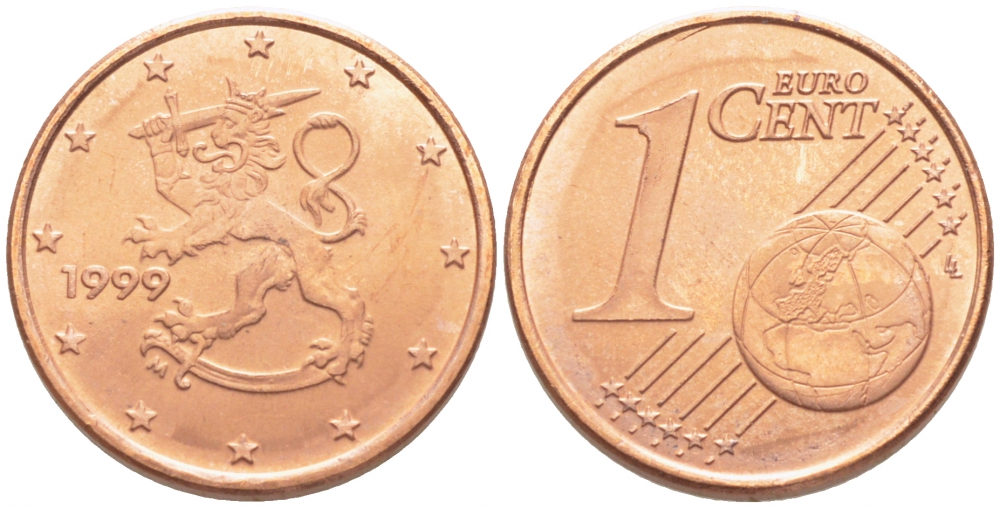 Финляндия 1 евроцент 1999 KM 98 сталь плакированная медью UNC 116-733