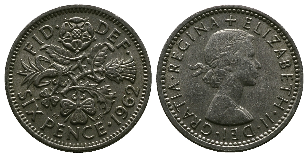Великобритания 6 пенсов 1962 Елизавета II (1952-2022) KM 903, Spink 4149 медно-никель 4381-758