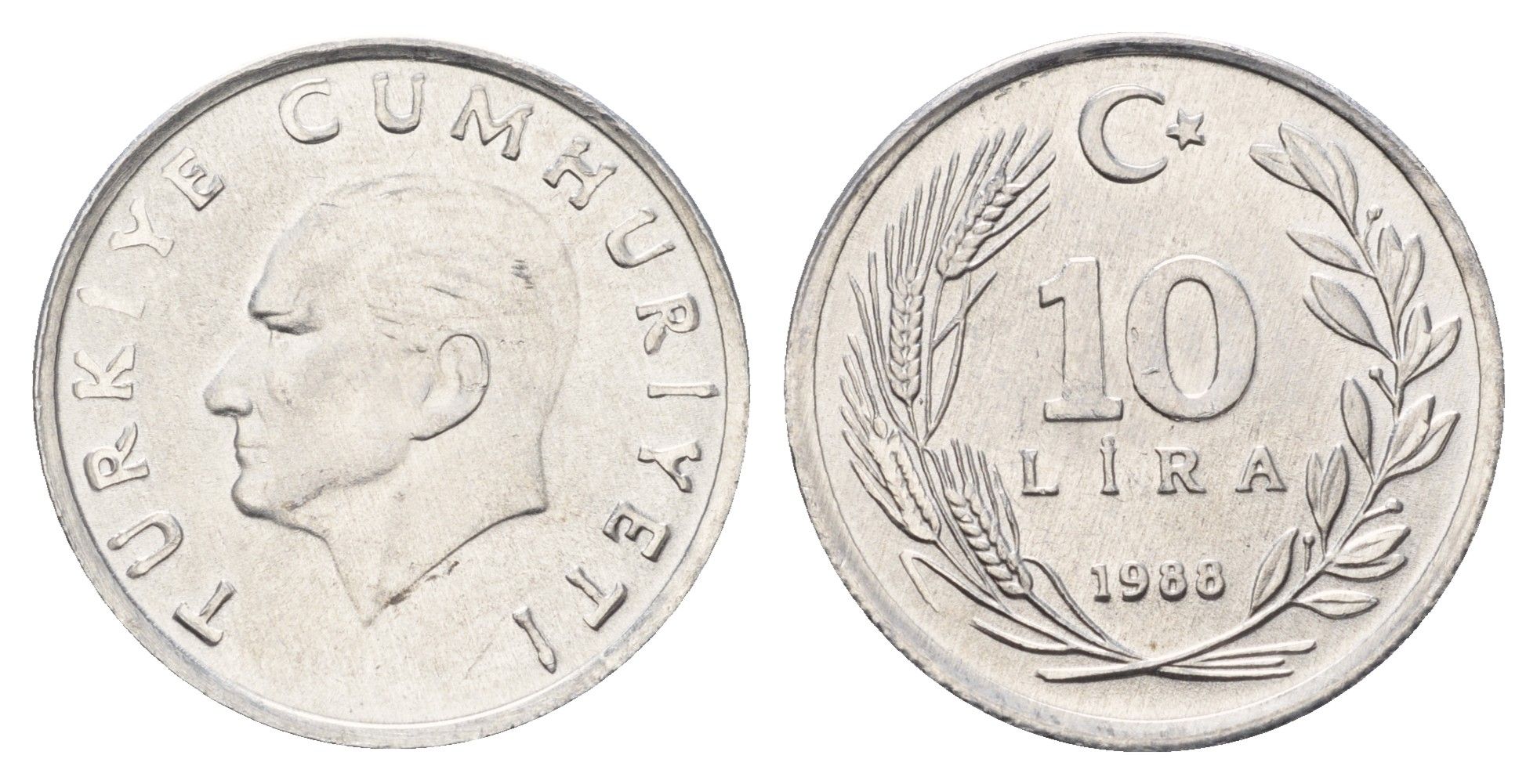 Турция 10 лир 1988 Кемаль Ататюрк KM 964 алюминий UNC 4395-227