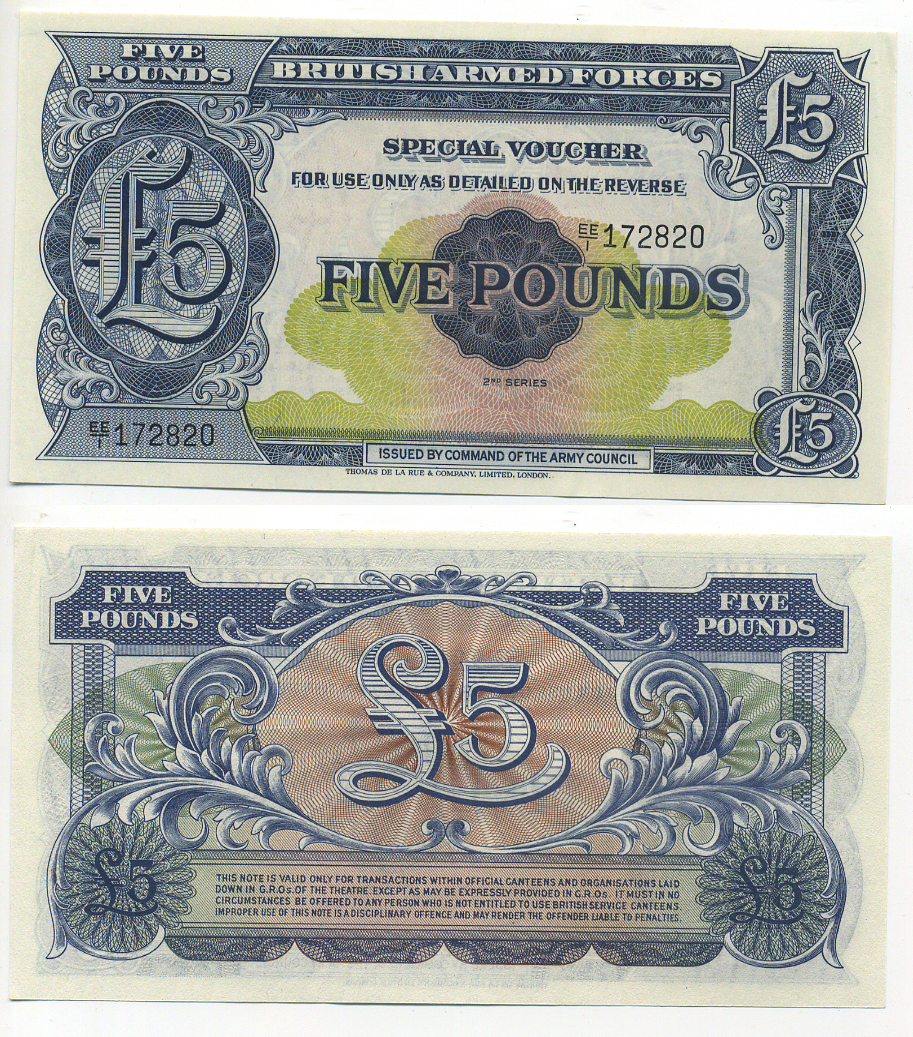 АНГЛИЯ 5 ФУНТОВ 1958 ДЛЯ ВООРУЖЕННЫХ СИЛ Pick M23 бумага 7183-12-3