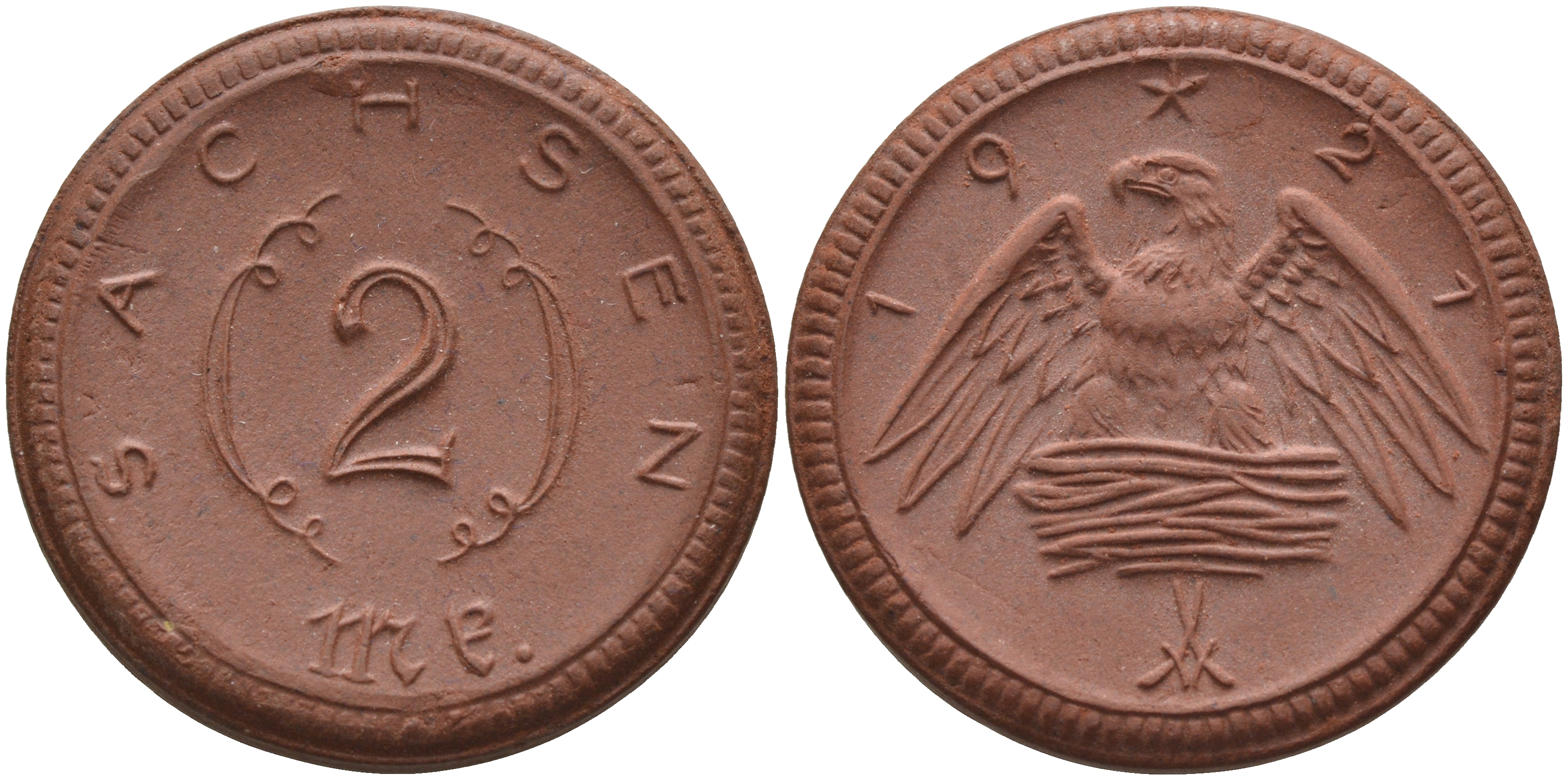 Саксония 2 марки 1921 J. N 56 фарфор 1094-1-23