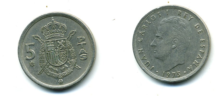Испания 5 песет 1975 (80) Хуан Карлос I (1975-2014) KM 807 медно-никель 54-1247