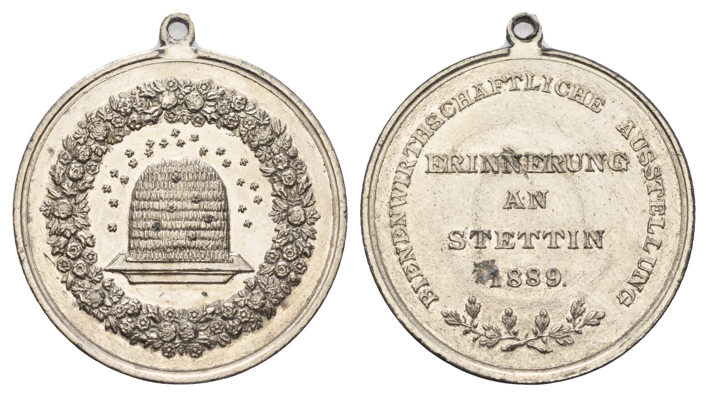 Германия медаль в память о выставке пчеловодов в Штеттине 1889 диаметр 30 мм, вес 8,26 гр белый металл 1515-1323