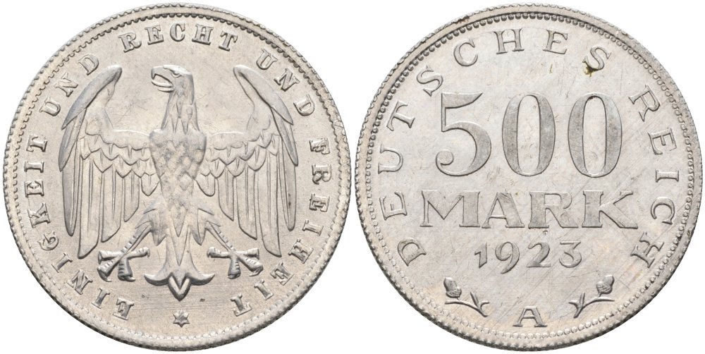 Германия 500 марок 1923 А KM 36, J.305 алюминий UNC 4574-841