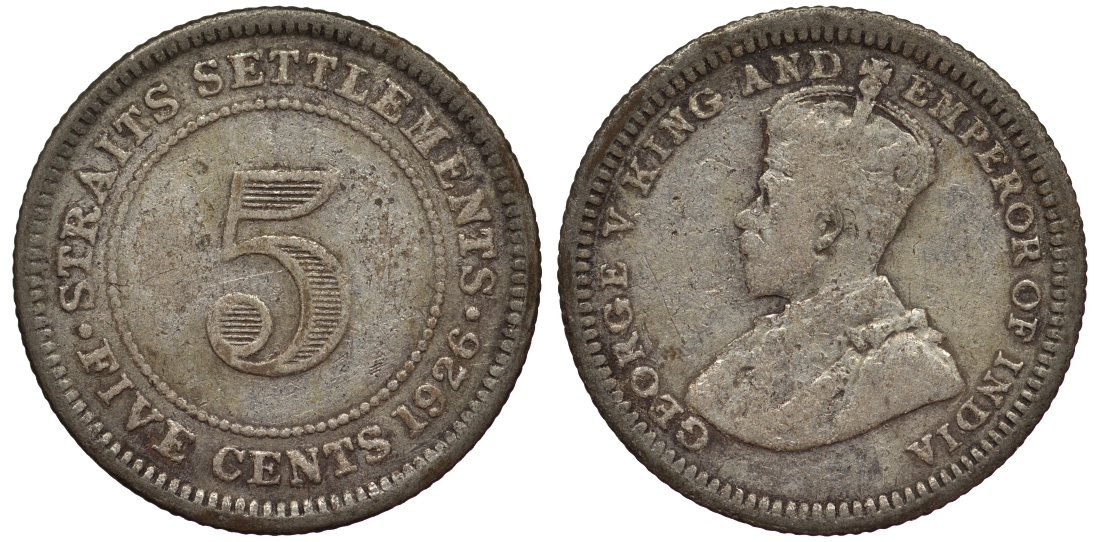 Стрейтс-Сетлментс 5 центов 1926 Георг V (1910-1936) КМ 36 серебро 53-528