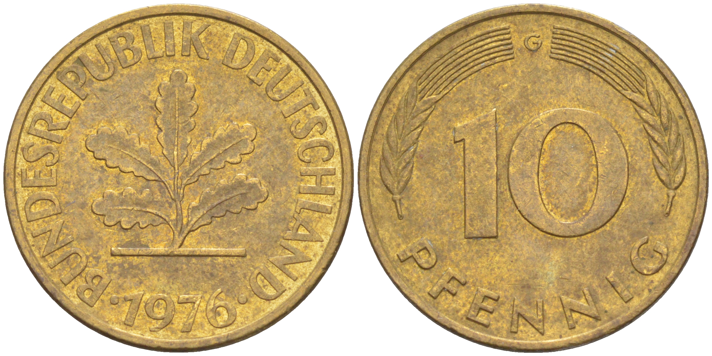 ФРГ 10 пфеннигов 1976 G KM 108, J. 383 сталь плакированная латунью 58-536