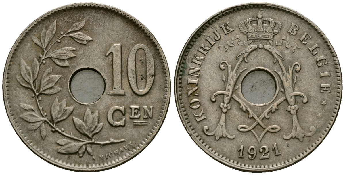 Бельгия 10 сантимов 1921 Belgie KM 86 медно-никель 4172-623