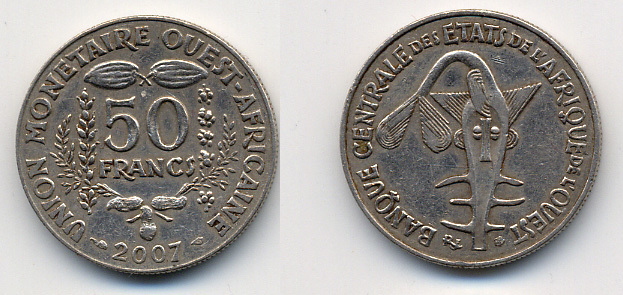 ЗАПАДНО-АФРИКАНСКИЕ ШТАТЫ 50 ФРАНКОВ 2007 KM 6 медно-никель 26-1467