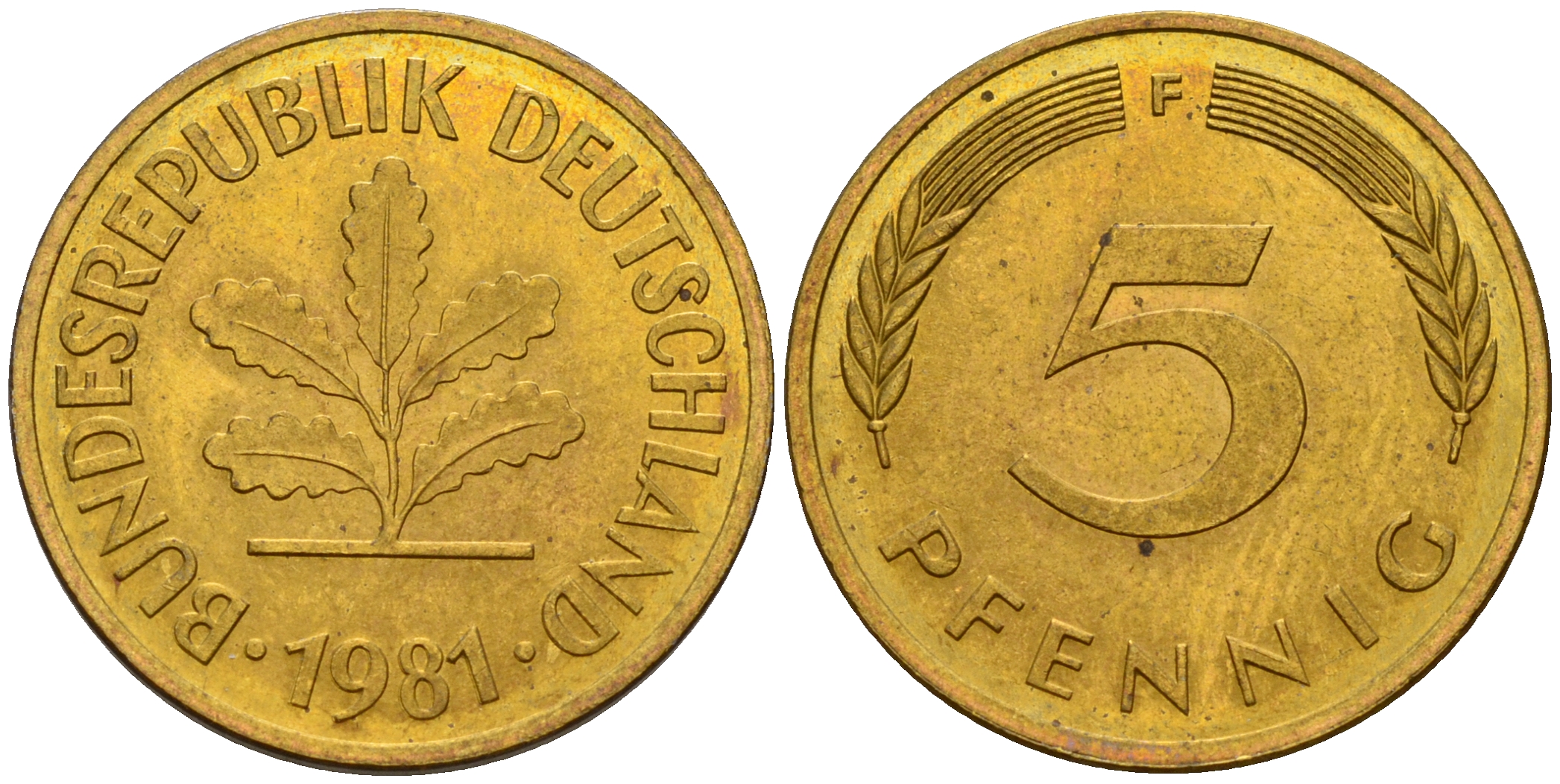 ФРГ 5 пфеннигов 1981 F J.382, KM 107 сталь плакированная латунью    4598-1027