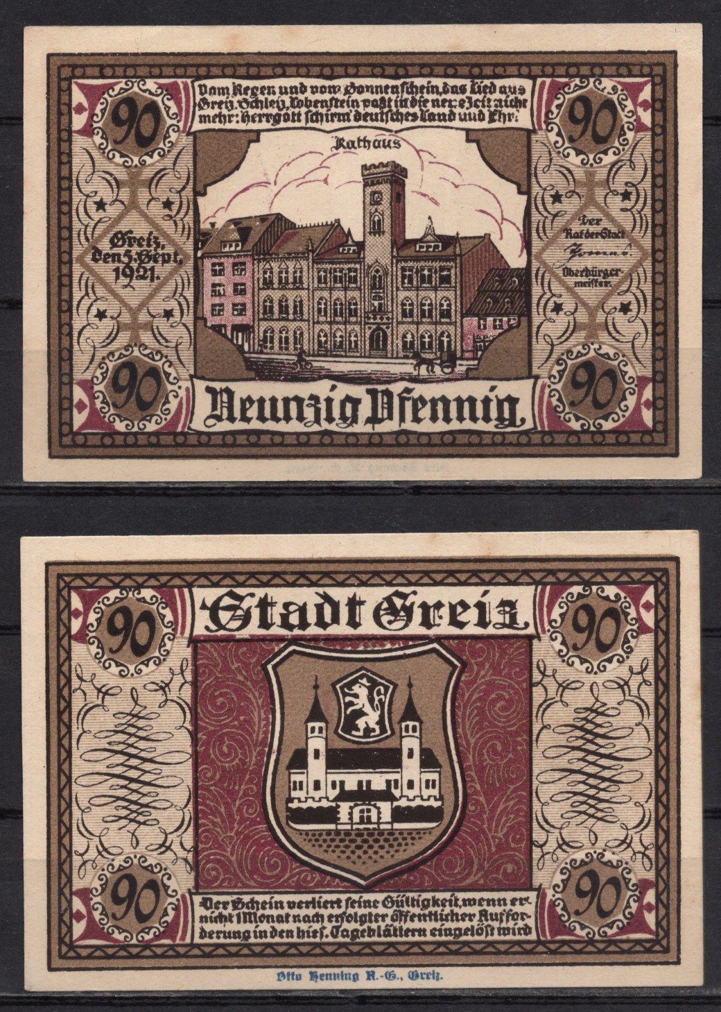 Германия, Грайц 90 пфеннигов 1921 GrM:471.2-4/4 бумага 7555-42-3-1