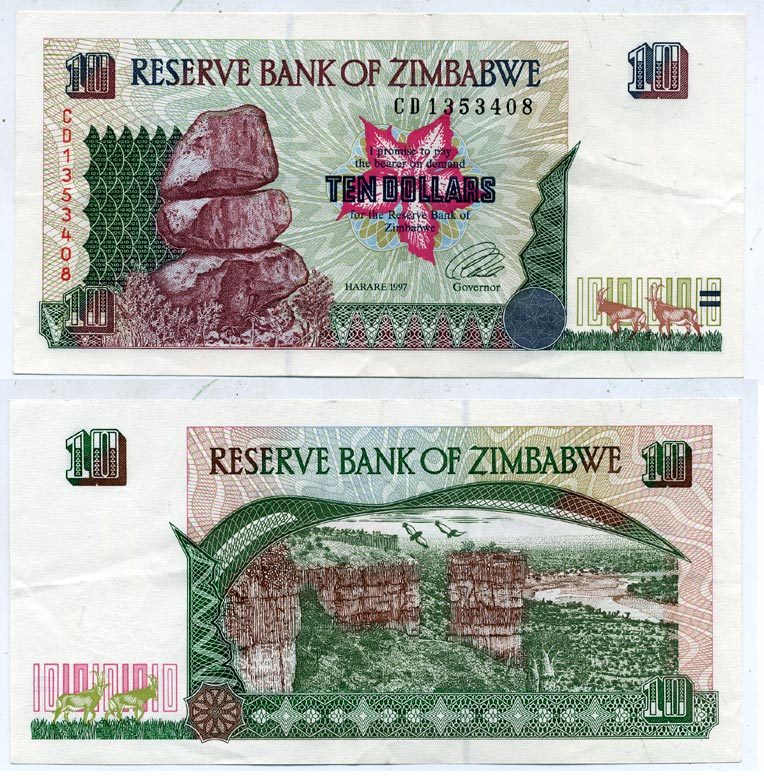 Зимбабве 10 долларов 1997 Гонарежу, национальный парк Pick 6 а бумага 7547-93-3