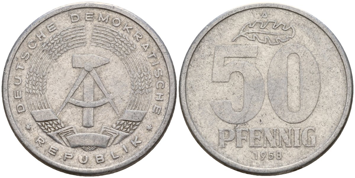 ГДР 50 пфеннигов 1958 A KM 12.1 алюминий 106-954