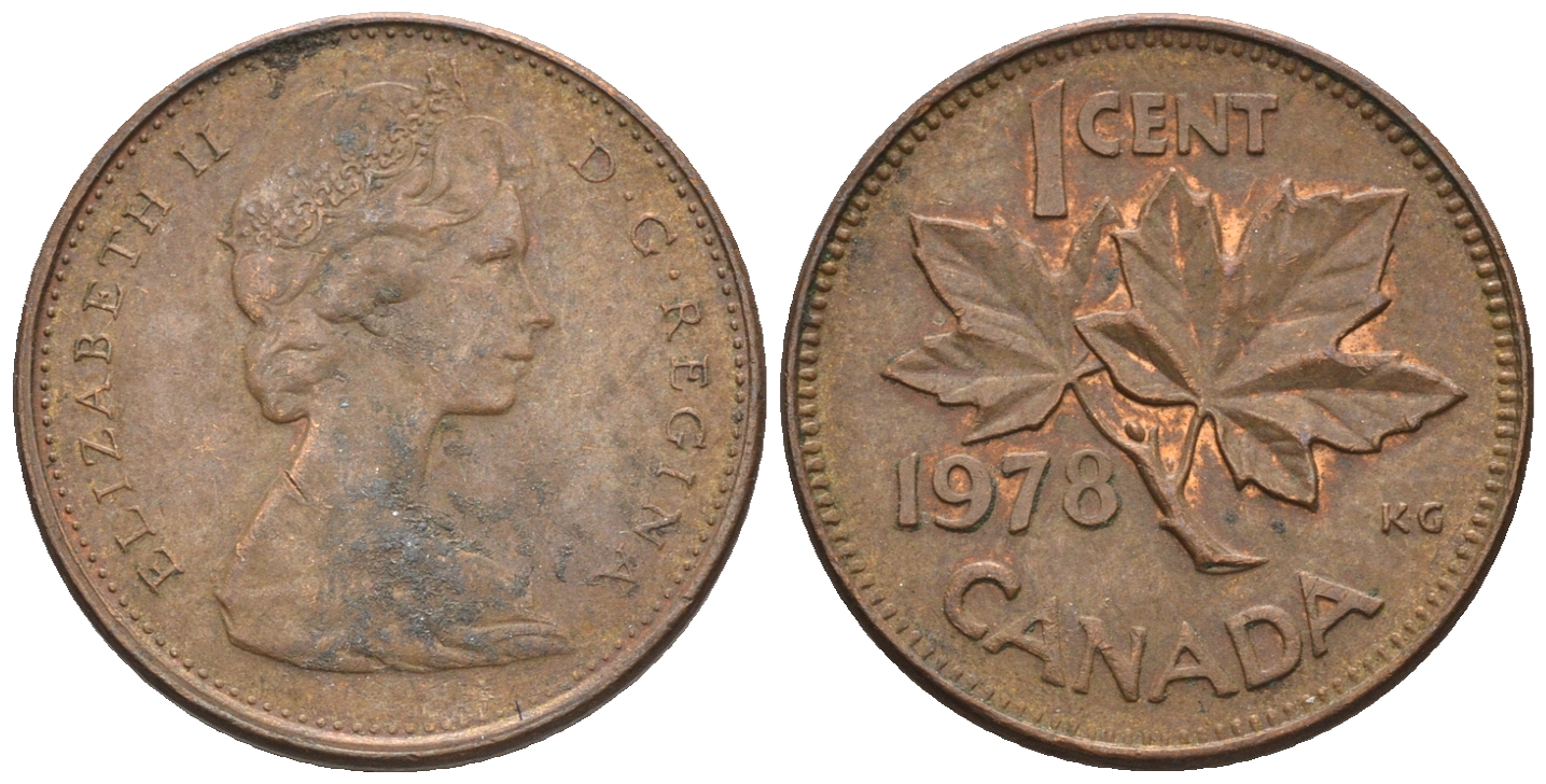 Канада 1 цент 1978 Елизавета II (1952-2022), кленовый лист KM 59.1 бронза 4609-951