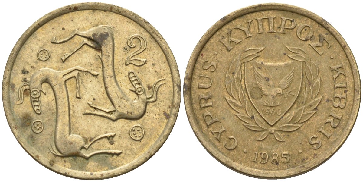 Кипр 2 цента 1985 KM 54.2 никель латунь 4174-1233