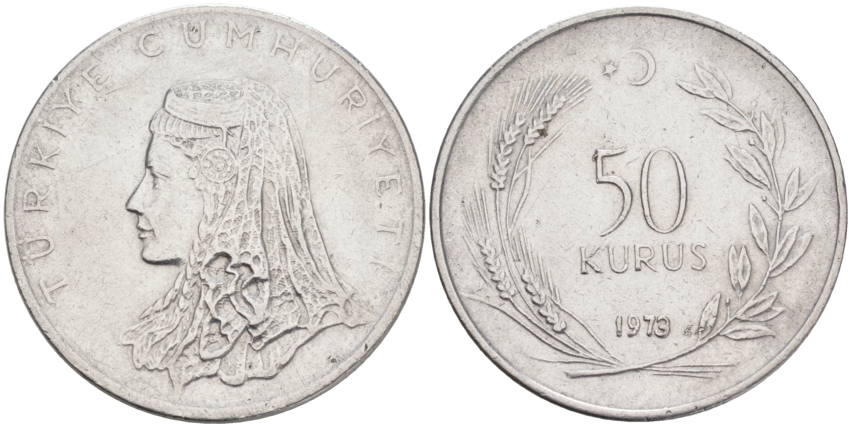 Турция 50 курушей 1973 Анатолийская невеста KM 899 нержавеющая сталь 4561-655