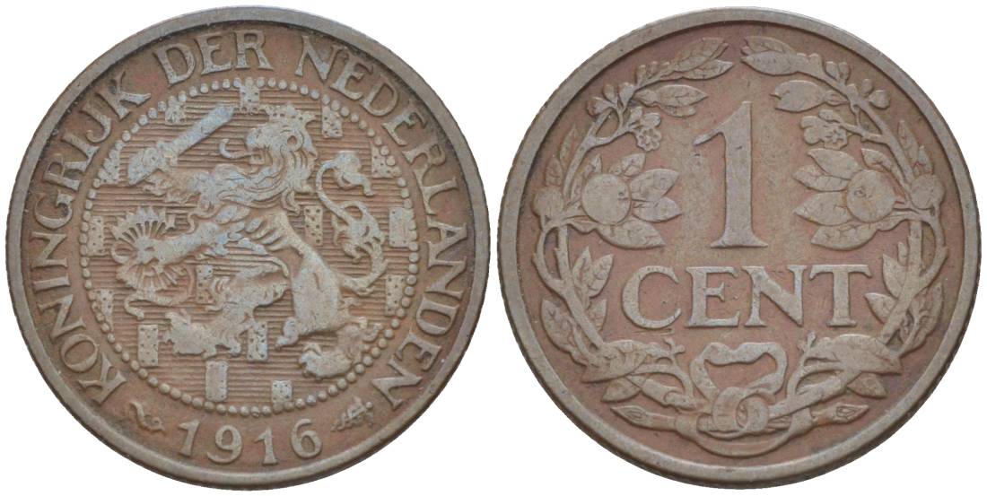 НИДЕРЛАНДЫ 1 ЦЕНТ 1916 ВИЛЬГЕЛЬМИНА I (1891-1948) KM 152 бронза 4547-1066