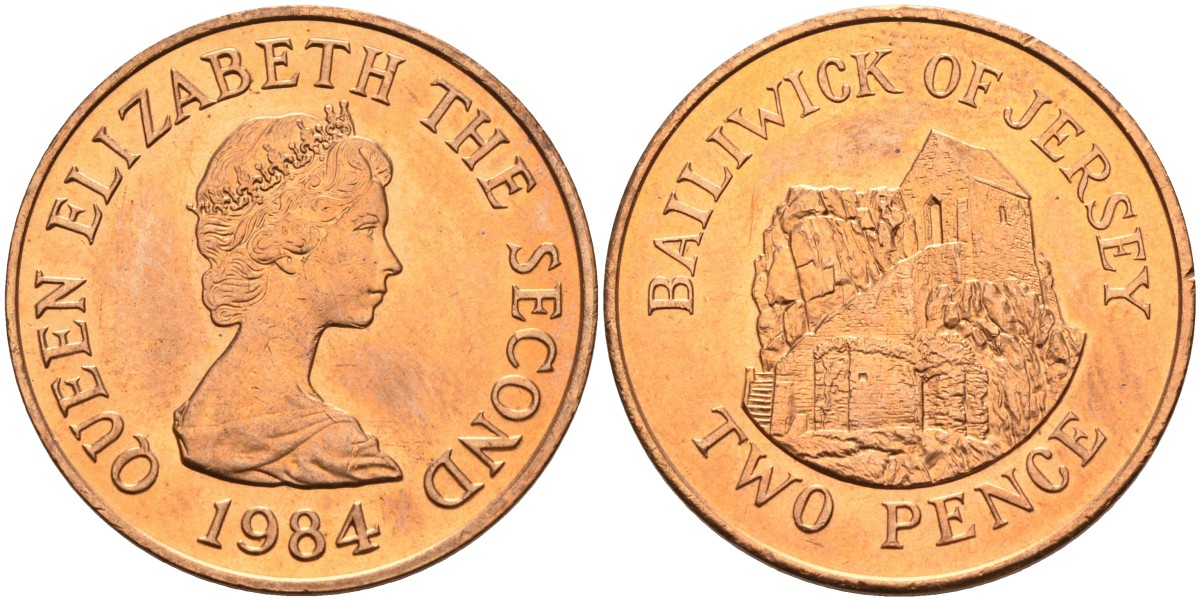 Джерси 2 пенса 1984 Елизавета II (1952-2022), Сент-Хелиер KM 55 бронза UNC 4583-134