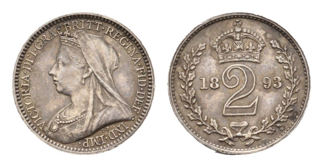 Великобритания 2 пенса 1893 Виктория (1837-1901), Maundy сет KM 776, Spink 3946 серебро PROOFLIKE 603-1532
