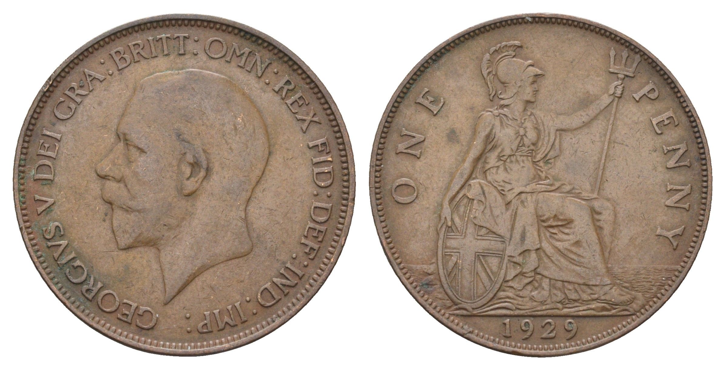 Великобритания 1 пенни 1929 Георг V (1910-1936) KM 838, Spink 4055 бронза 4536-213
