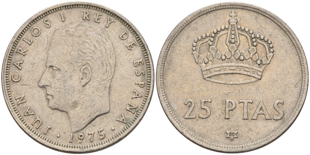 Испания 25 песет 1975 (80) Хуан Карлос I (1975-2014) KM 808 медно-никель 4149-1042