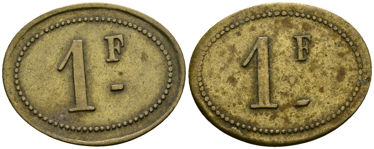 Франция 1 франк XIX-XX век ресторанный жетон латунь 4166-725