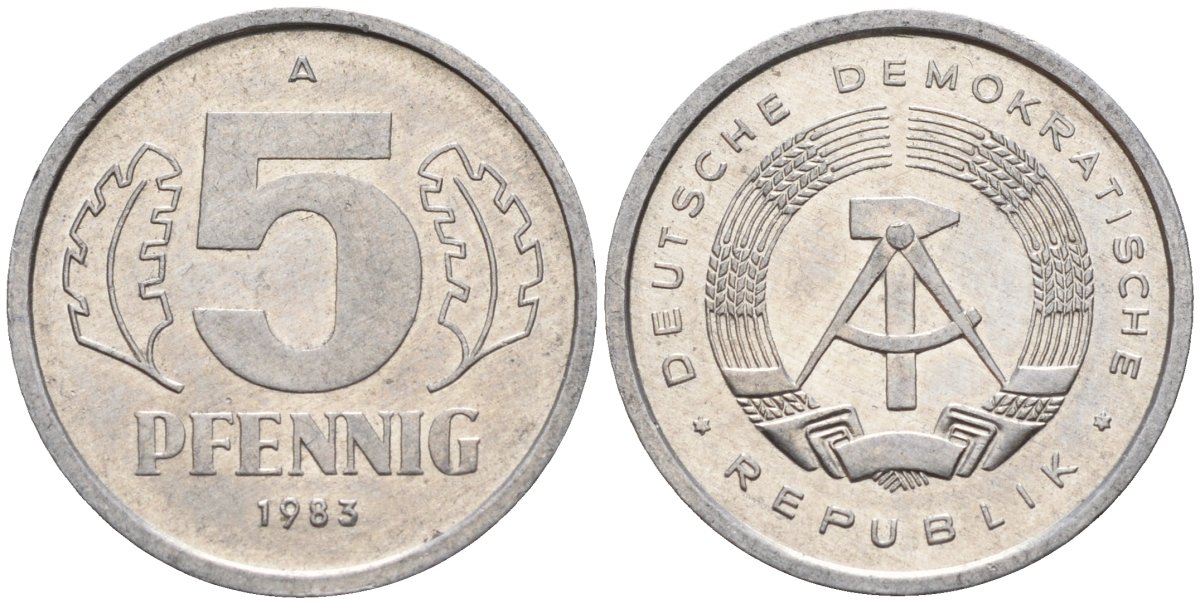 ГДР 5 пфеннигов 1983 A KM 9.2 алюминий 4143-724