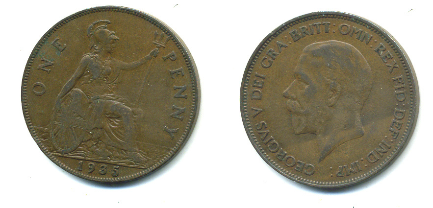 Великобритания 1 пенни 1935 Георг V (1910-1936) КМ 838, Spink 4055 бронза 4383-644